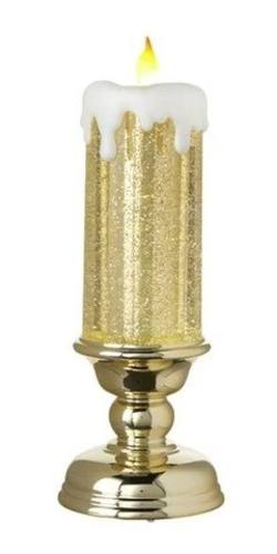 12.5 Inch Gold Pedestal Lighted Candle With Swirling Glitter