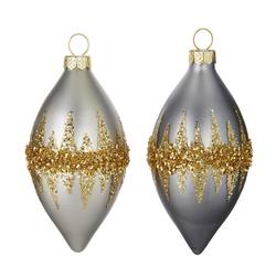 Silver Hanging Ornament Glittered  with Gold (2 Assorted)