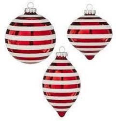 Red & White Stripe Bauble - 3 Assorted - Price per each