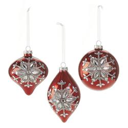 Red Jewelled Snowflake Hanging Ornament - 3 assorted