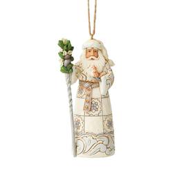 Santa With Cane Hanging Ornament - White Woodland