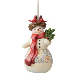 Snowman With Cardinal Nest Hanging Ornament