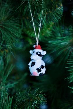Ceramic NZ Cow with Santa Hat - Hanging Decoration