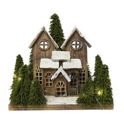 Wooden House with light in trees - 39cm