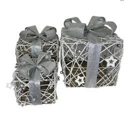 White Rattan & Star Gift Boxes  LED  set 3