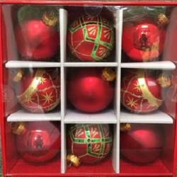Boxed Glass Baubles - Red 80mm - Set of 9