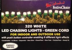 Chasing Lights 320 LED WHITE - Green Cord