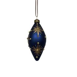 Blue Glass Olive with Gold Starburst