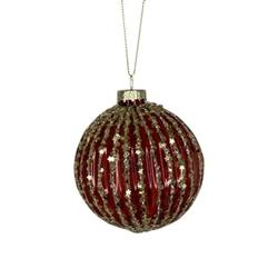 Red Glass Ball with Gold Ridge Hanger