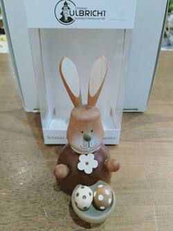Wooden Bunny with Basket of Eggs