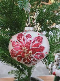 Bauble Champagne with red poinsettia - Onion shape