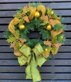 Handmade Gold and Green Velvet Wreath - 28"