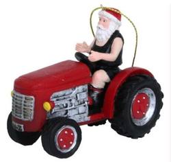 Santa on Red Tractor Hanging Ornament