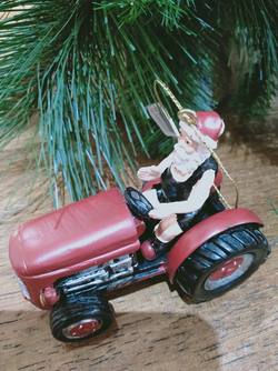 Santa on Red Tractor- hanging decoration