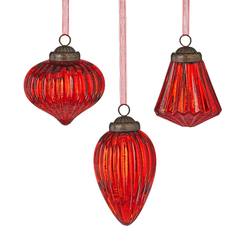 Red Mercury Glass Ornament, 3 assorted