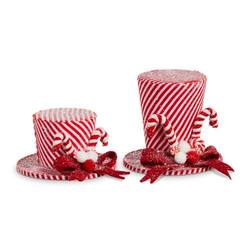 Candy Cane Stripe Top Hat Hanging Ornament, Set of 2