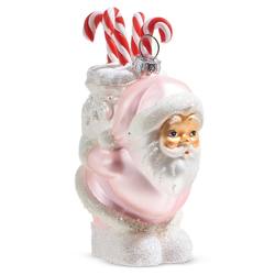 Pink Santa with Candy Canes Hanging Ornament