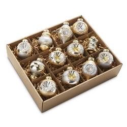 Box of 12 Champagne and Silver Vintage Ornaments