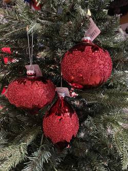 Red Beaded Glass Ornament - 3 assorted