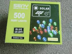 Solar  Lights- 500 LED-Blue- Green Cord