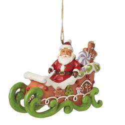 Santa In Gingerbread Sled Hanging Ornament