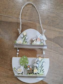 Bunny Wood Decoration- Green/Yellow
