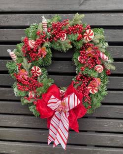 Handmade Candy & Berry Christmas Wreath with Bow - 25"