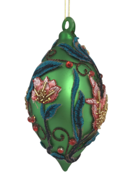 Green Glass Finial with Floral Decoration