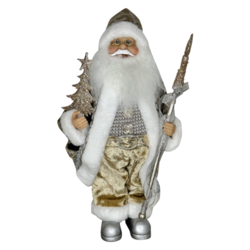 Standing Santa in Gold and White, Holding a Tree 12"