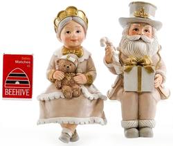 Mr & Mrs Claus Shelf Sitters in Ivory - Set of 2