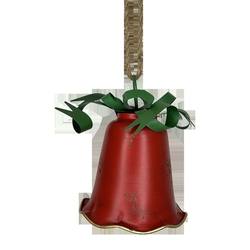 Red Metal Bell with Green Bow - Large
