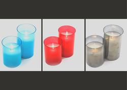Candle with Moving Wick in Glass Jar - Red, Blue, SIlver