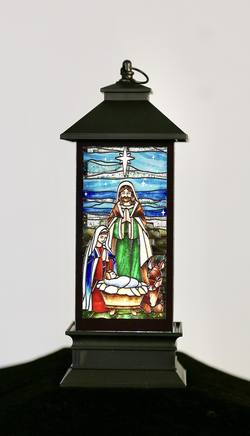 Stained Glass Lantern with Nativity scene - Snowglobe