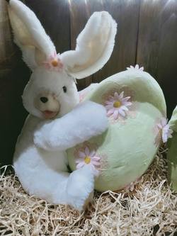 White Bunny holding Egg