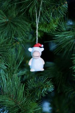 Ceramic NZ sheep with Santa Hat - Hanging Decoration