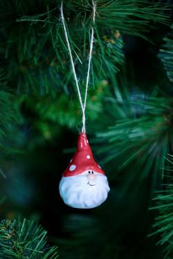 Santa with a Spotted Hat - Ceramic Hanging Decoration