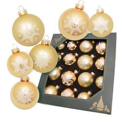 Boxed Glass Baubles - Gold Snowflake - Set of 16