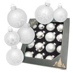 Boxed Glass Baubles - Silver Snowflake - Set of 16
