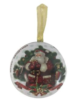 Metal Hanging Ball Decoration with Santa and a Tree