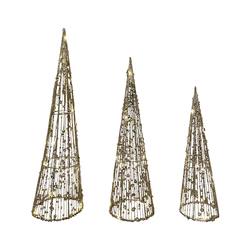 LED Cone Trees in Champagne - Set of 3