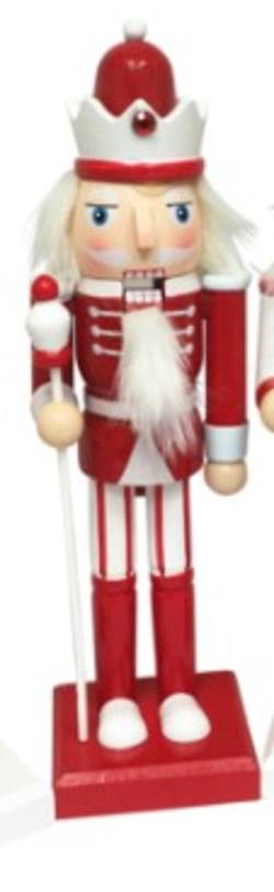 Red & White Nutcracker with Pole 38cm