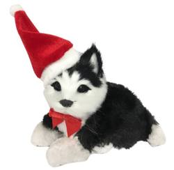Black and White Husky with Santa Hat