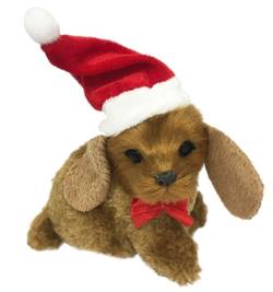 Beige Dog with Big Ears with Santa Hat