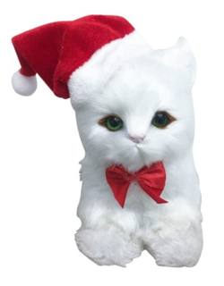 White Cat with Santa Hat