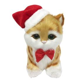 Ginger striped Cat with Santa Hat