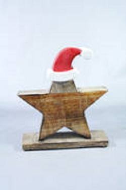 Wooden Star in Santa Hat