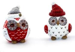 Owls, white & red   set of 2