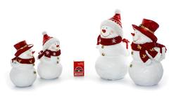 Snowmen red & white ceramic - set of two - large