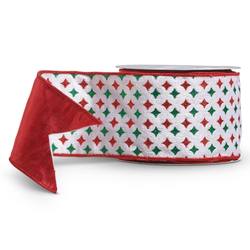 Red and Green Diamond Starburst Wired Ribbon 4"