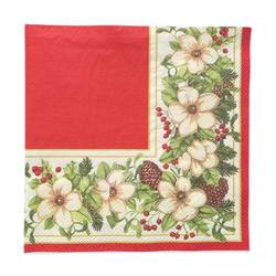 Luncheon Napkins - Red with White Poinsettia Border